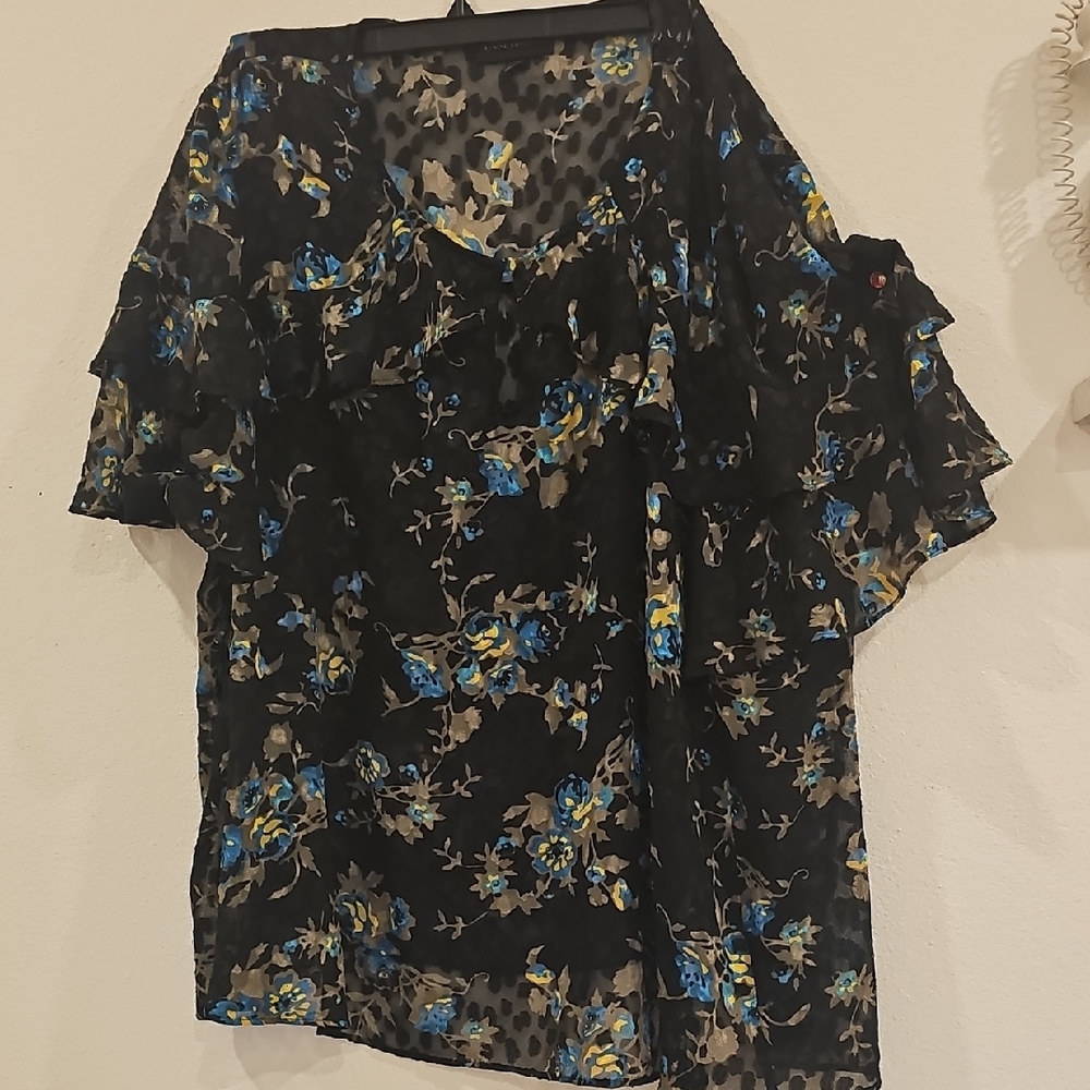 Floral Black and Blue Women's Blouse